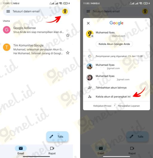 cara keluarkan akun gmail