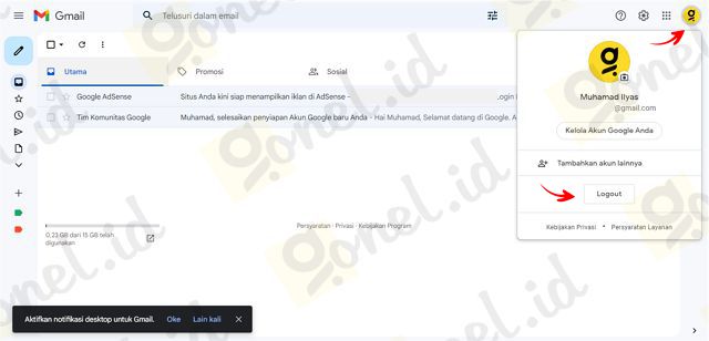 log out akun google di laptop