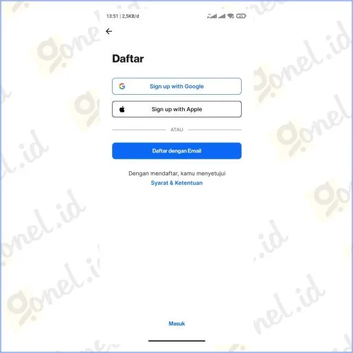 daftar dengan email