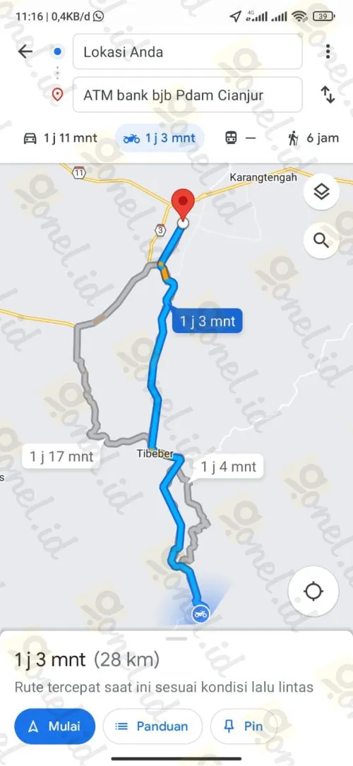 ikuti rute dari google maps